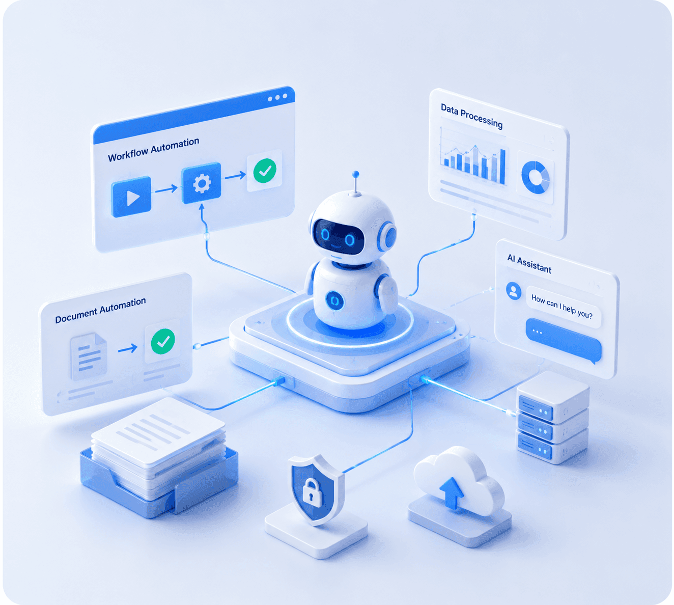 AI automation workflow dashboard illustration