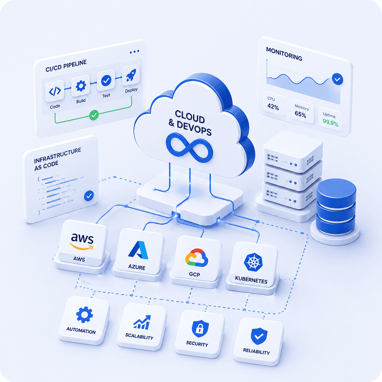 Cloud and DevOps services infrastructure illustration
