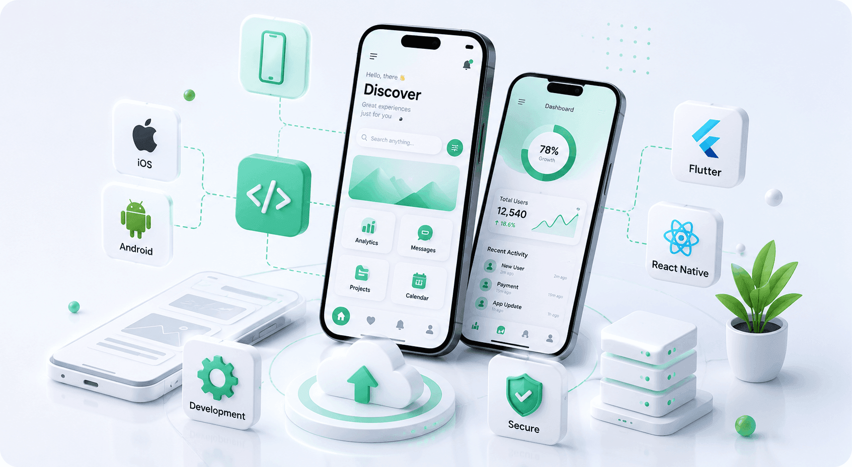 Mobile app development screens illustration